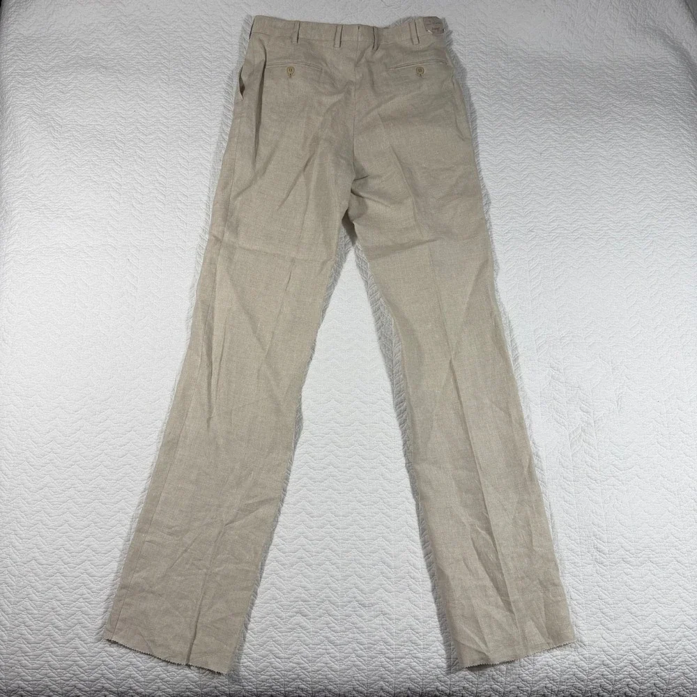 Brioni Cannes 100% Linen Pants Trousers Mens 34 Unhemmed Beige Made in Italy NWT